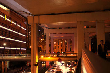 Orange-lit street scene