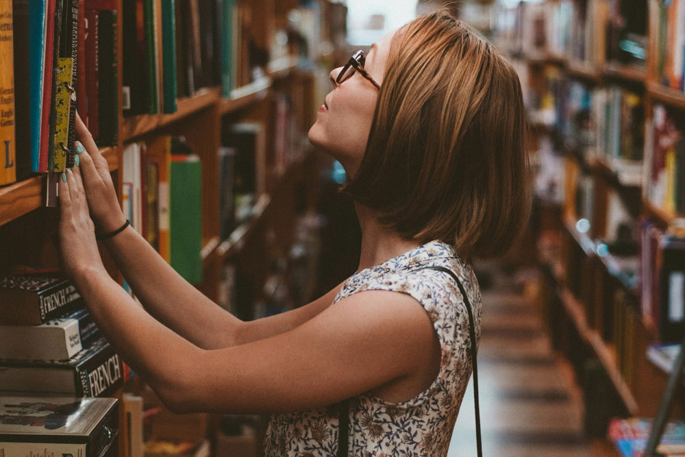 Woman in a library