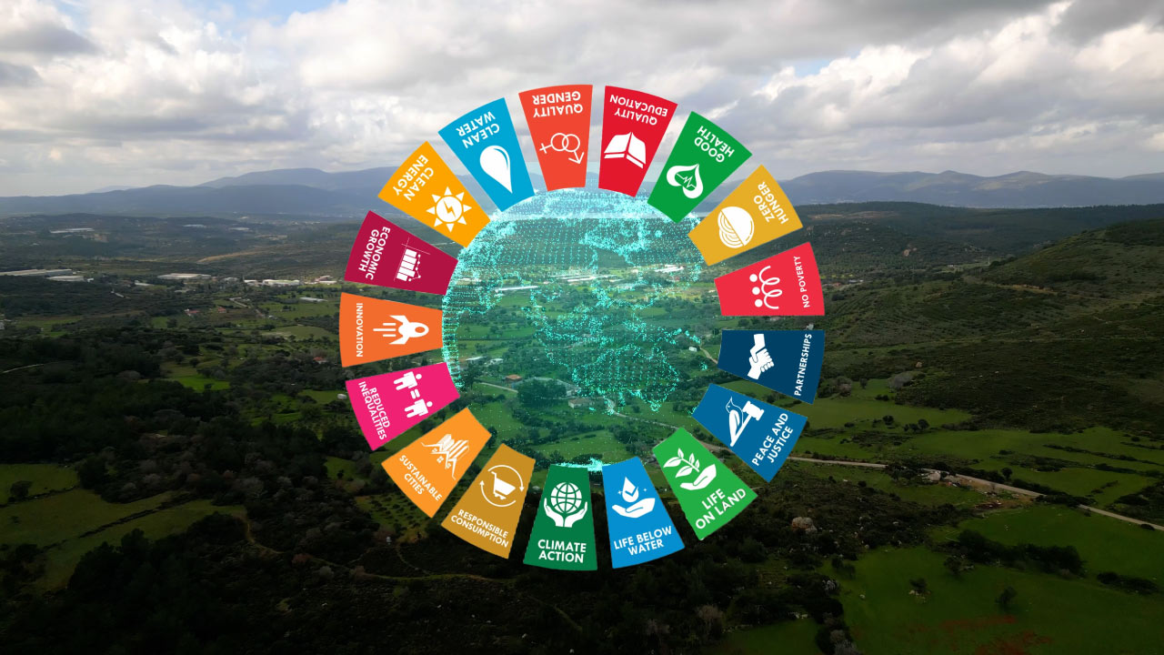 Image of planet surrounded by UN Sustainable Development Goals