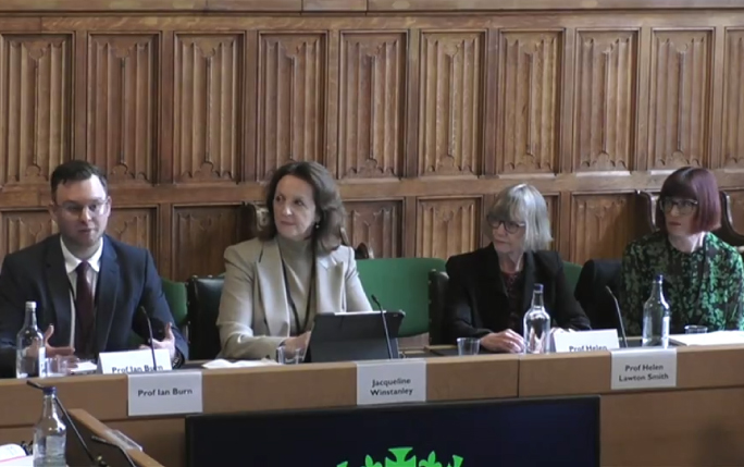 Speakers at House of Commons Work and Pension Committee’s inquiry into disability employment. Professor Ian Burn, Jacqueline Winstanley, Professor Helen Lawton Smith and Dr Christine Grant.