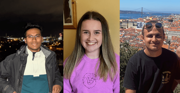 Collage of 3 students smiling to camera