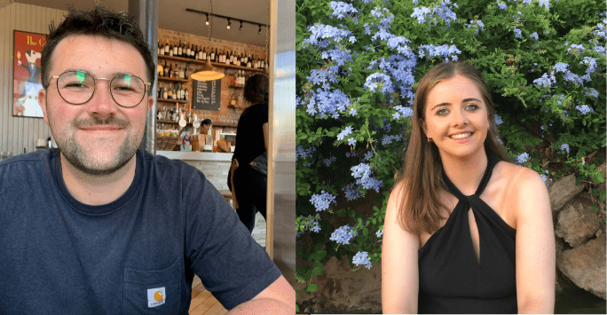 Collage of 2 students smiling to camera