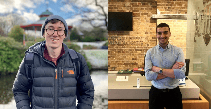 Collage of 2 students smiling to camera