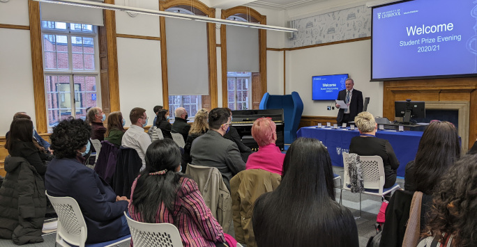 Dr Matthew James presenting at the 2020-21 Prize Evening