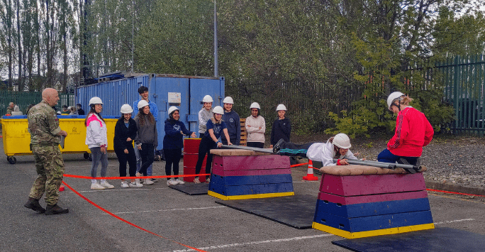 students take part in an army training activity