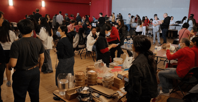 attendees and stalls at a food festival