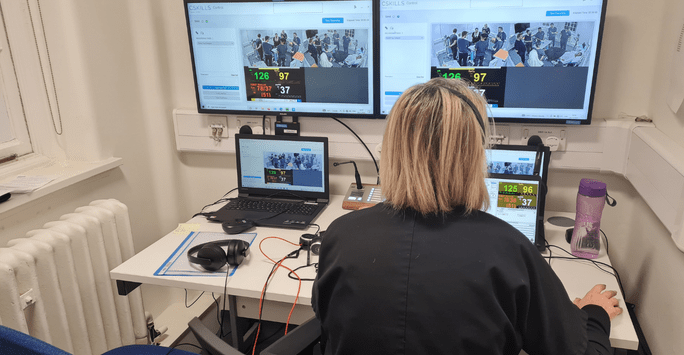 observing a simulated clinical scenario from the control room