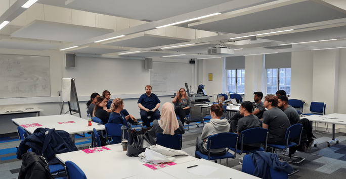 a facilitated peer debrief following a simulated clinical scenario