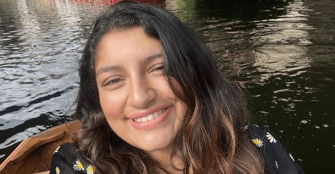 woman smiling on canal boat