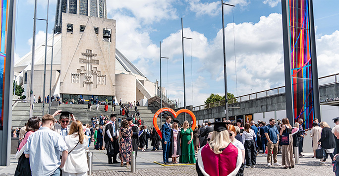 Graduation crowds outside the cathedral