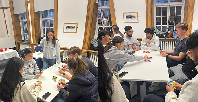 Students playing Uno