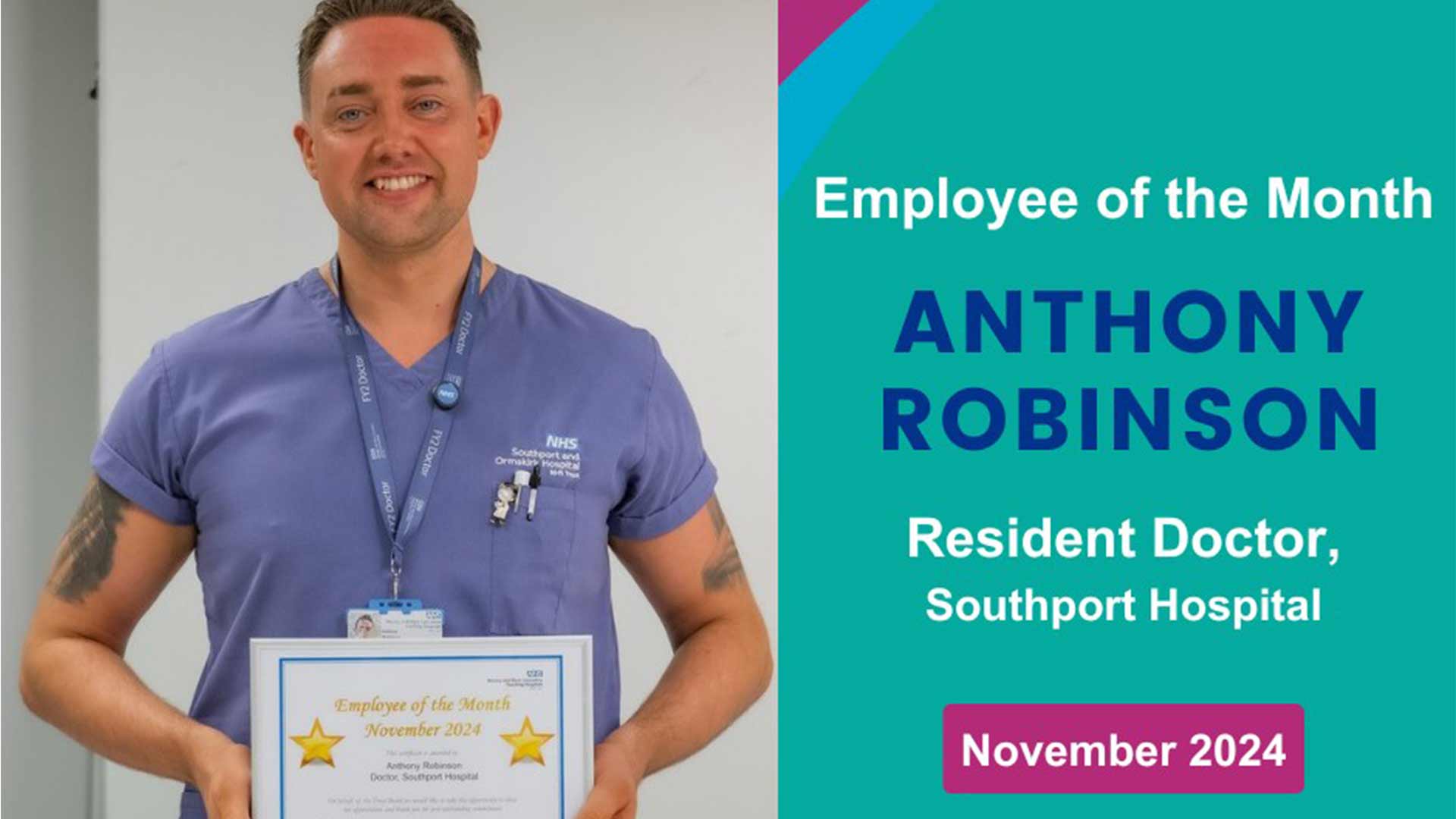 doctor with employee of the month certificate