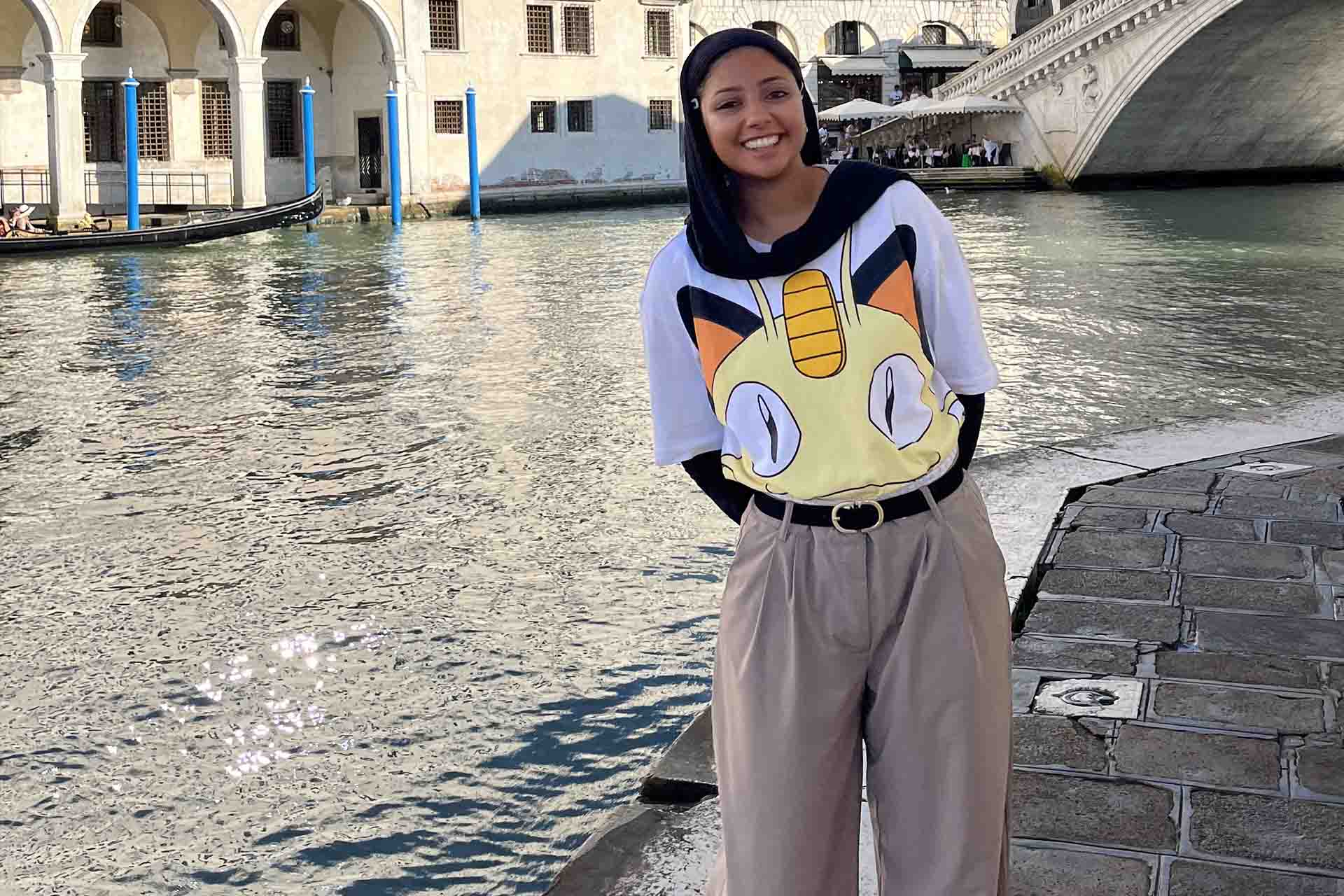 woman in front of a canal in Venice