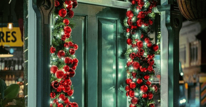 festive decorations on a liverpool restaurant doorway