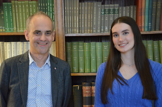 Scholarship winner with Dean of School