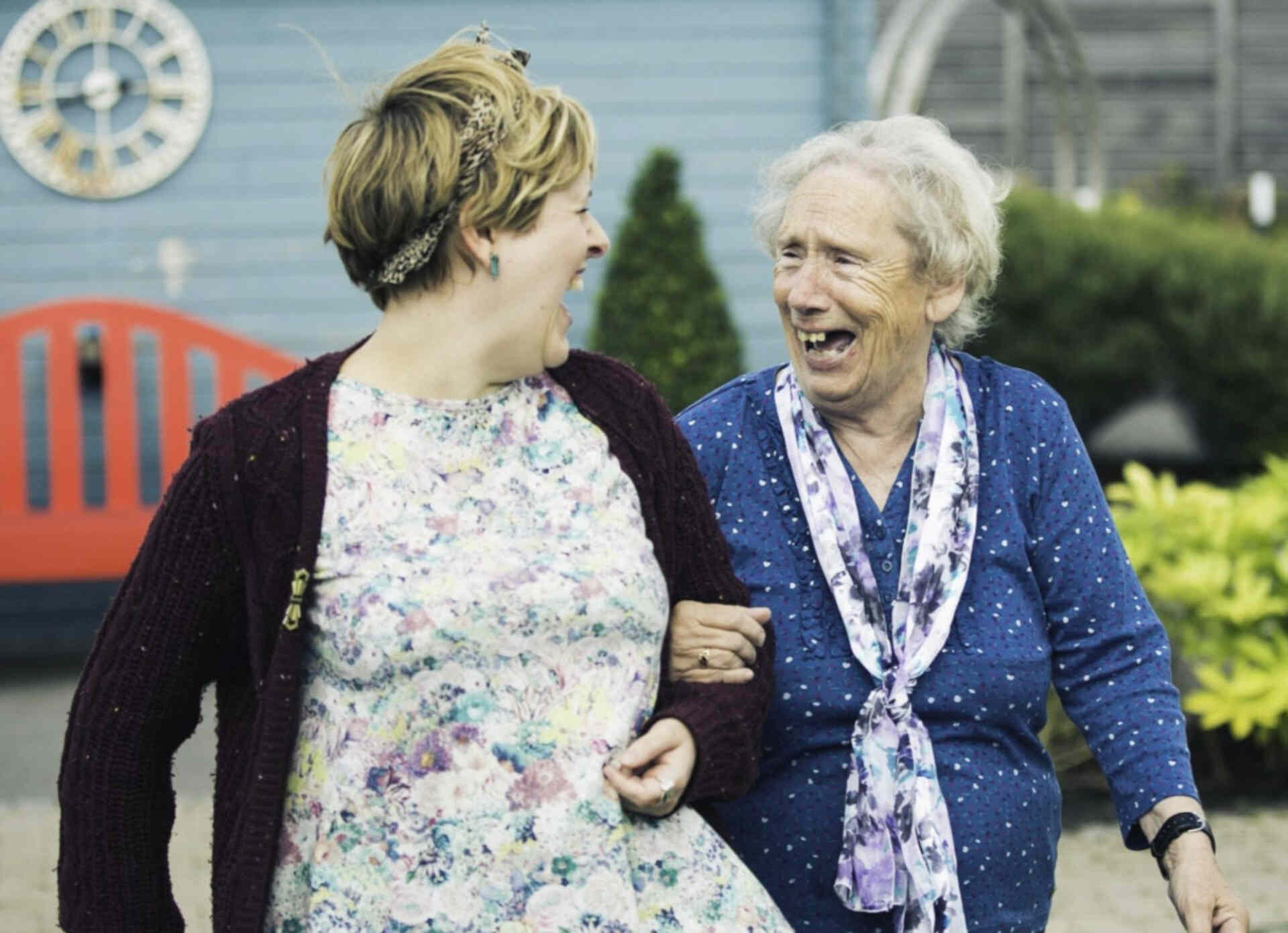 Women walking and chatting