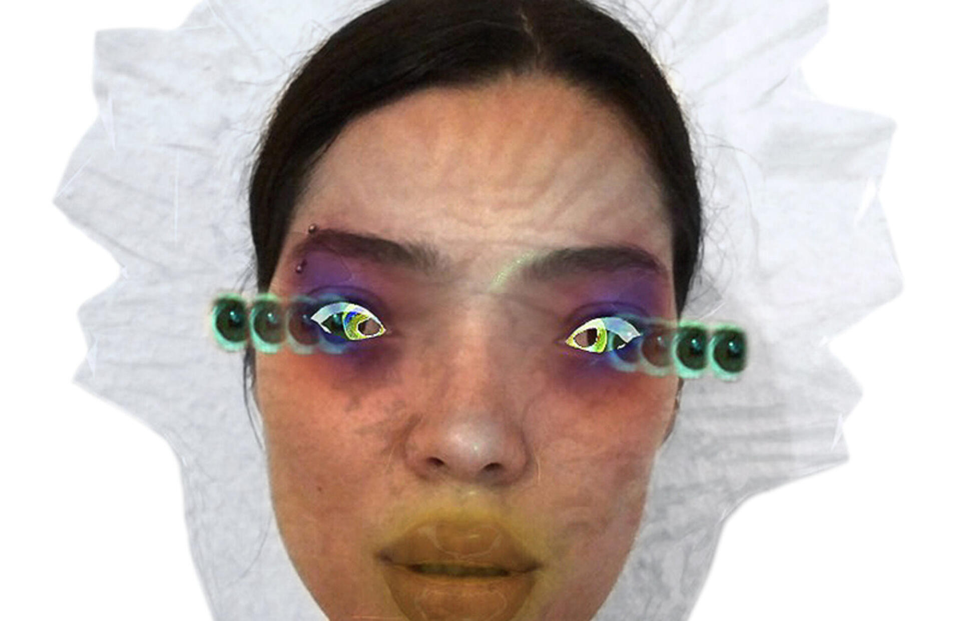 CGI of face with multiple eyes