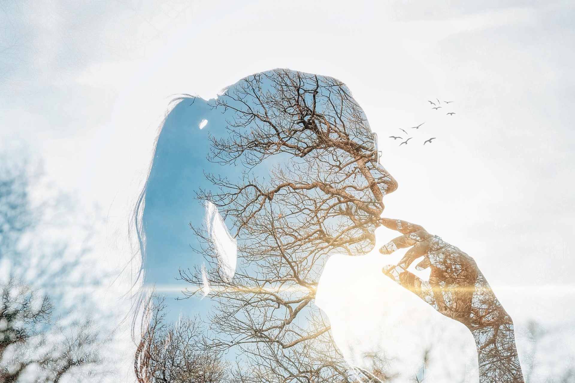 Composite image of woman and trees