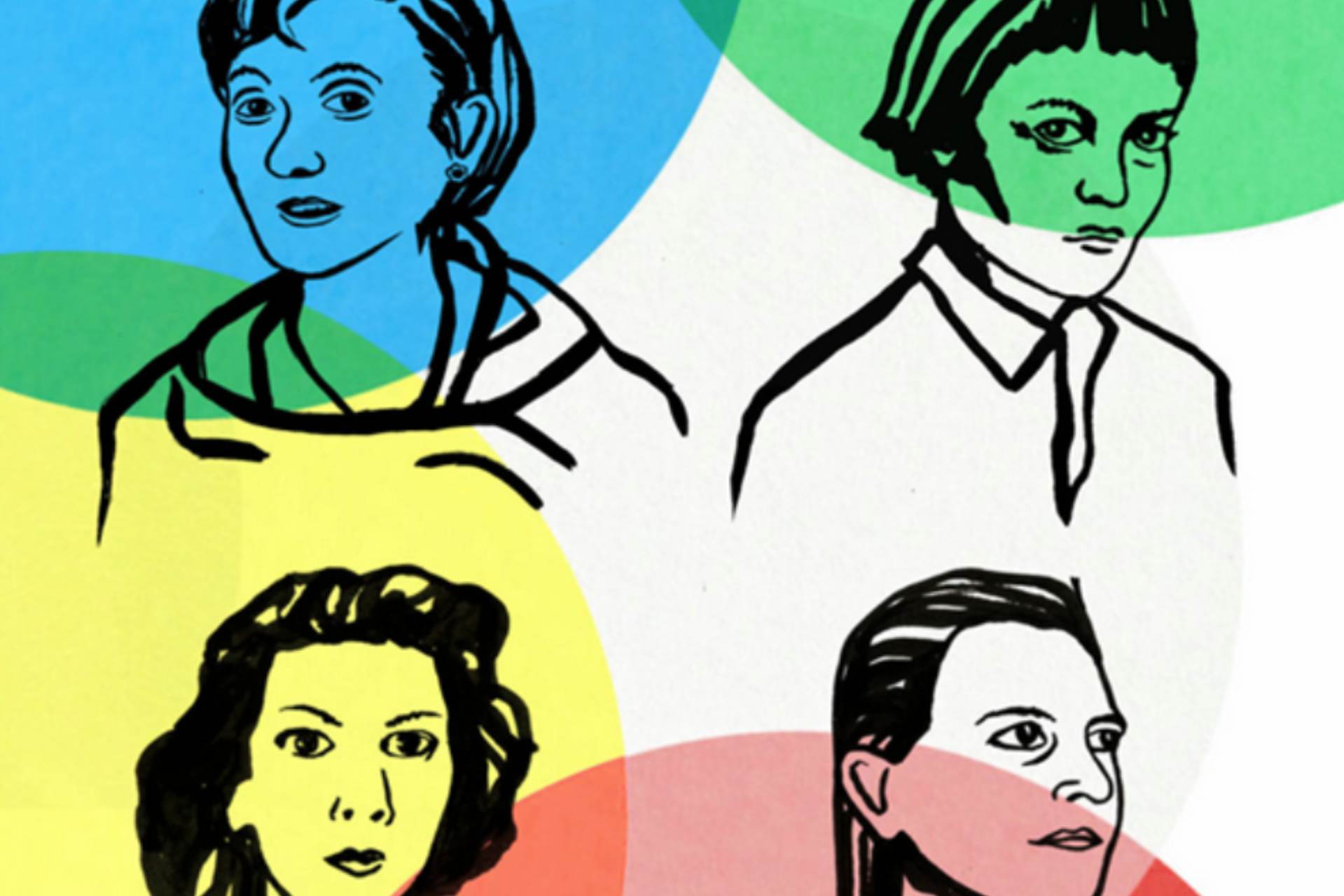 Colourful drawing of four women