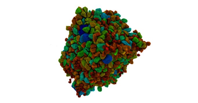 3D rendering of a sedimentary core sample, coloured by size or the particles