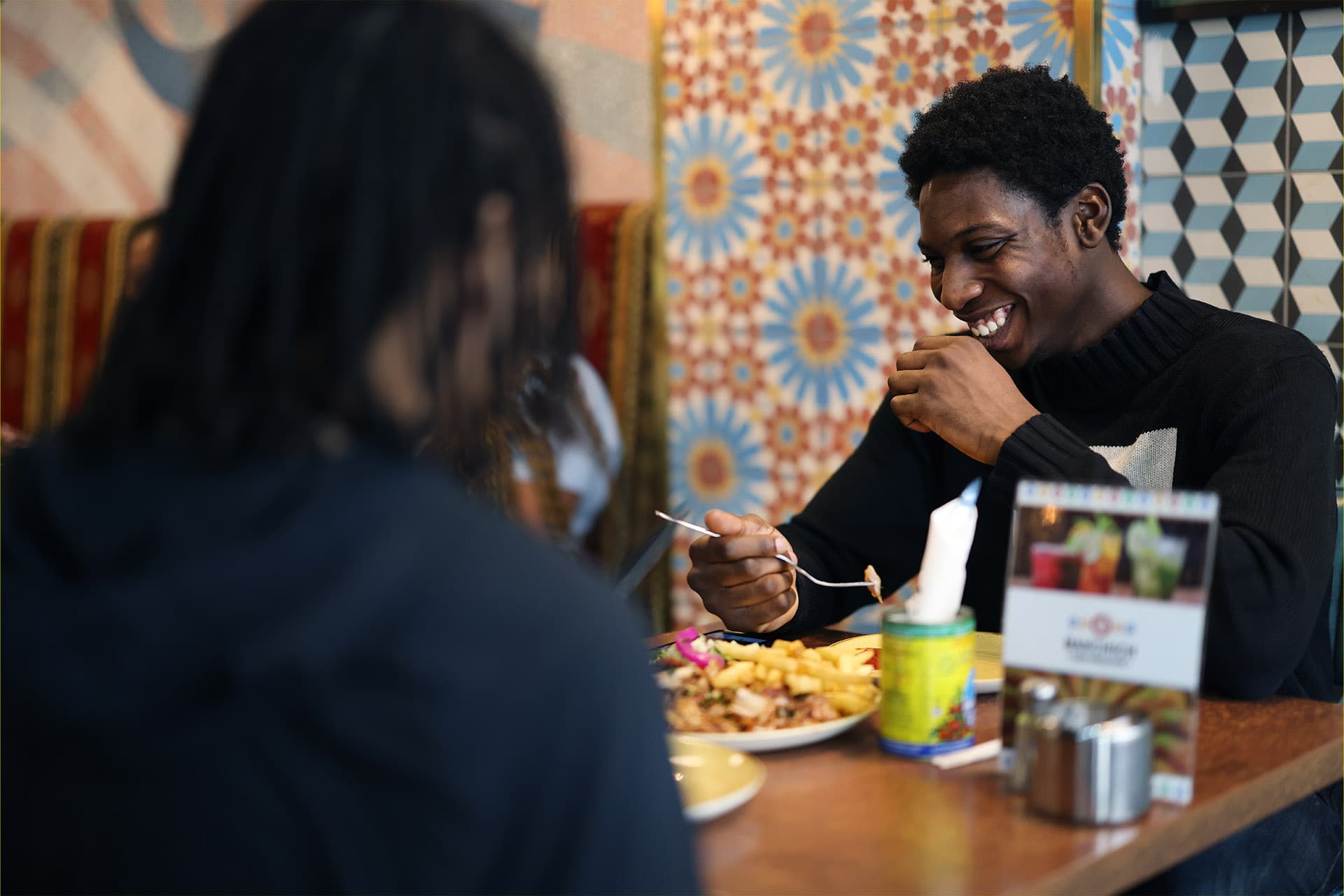 Students eating at a restaurant