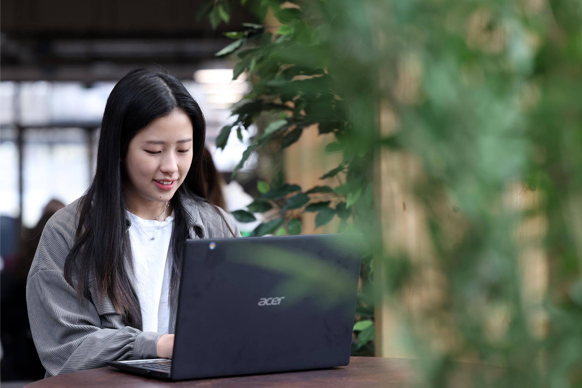 Student working on a laptop