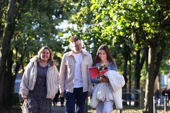 Three visitors on-campus during an Open Day