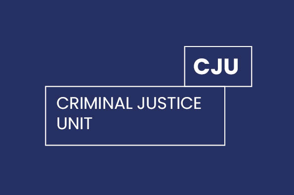 Criminal Justice Unit box logo on blue background